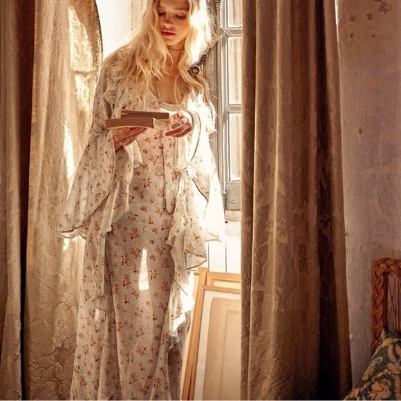 Spell & The Gypsy Ethereal Bohemian Witchy Fleur Frill Bias Maxi Dress Medium - Picture 14 of 16